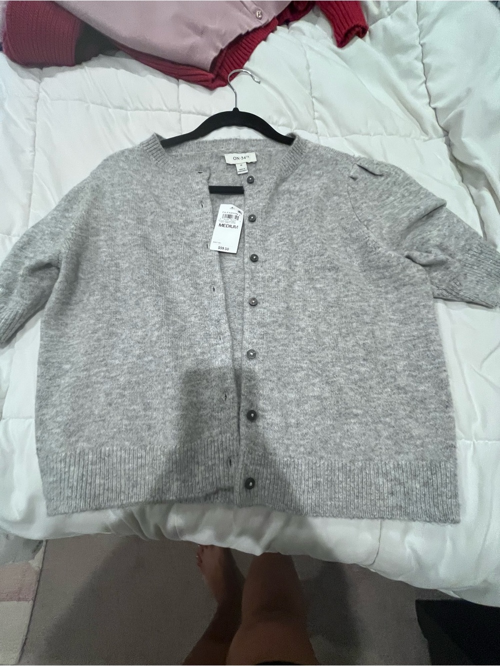 On 34th Macys Light Gray Button-Front Cardigan Jacket - Medium short sleeve - Picture 2 of 3